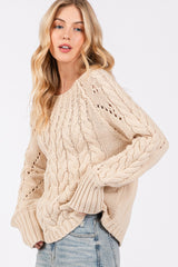 Cable-Knit Long Sleeve Sweater Sage + Fig