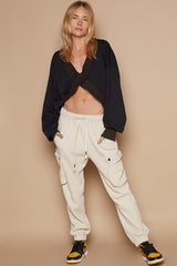 V-Cutout Rib Band Long Sleeve Sweatshirt POL