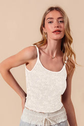 Two Tone Floral Seamless Lace Tank Top So Me IVORY S
