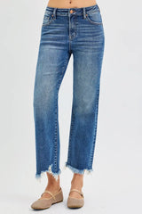 Mid Rise Crop Straight Jeans With Plus Size Risen
