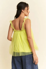 Shirred Ruffle Strap Tulle Babydoll Top Davi & Dani