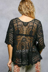 V-Neck Crochet Top with Scalloped Hem POL