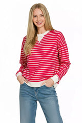 Contrast Striped Round Neck Sweatshirt ZENANA