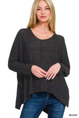 Dolman Sleeve V-Neck Sweater ZENANA