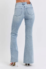 Mid Rise Rhinestone Side Panel Detail Flare Jeans Judy Blue