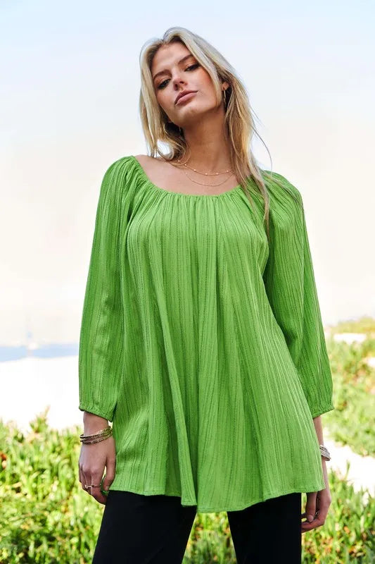 Crinckled Texture Fabric Round Neck Swing Top Davi & Dani