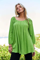 Crinckled Texture Fabric Round Neck Swing Top Davi & Dani