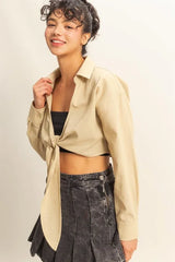 Washed Tie Front Crop Top HYFVE