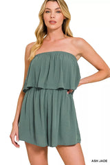 Woven Crinkle Strapless Rompers ZENANA ASH JADE S