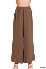 Woven Airflow Elastic Waistband Pants ZENANA BROWN S