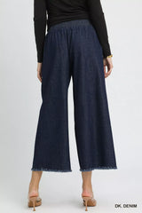Washed Fringe Hem Wide Leg Jeans Umgee