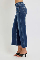 High Rise Crop Wide Button Up Jeans With Plus Size Risen