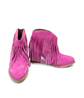 Amos Fringe Ankle Bootie in Magenta Suede Naughty Monkey