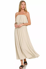 Woven Crinkle Strapless Maxi Dress ZENANA