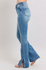 Tummy Control Vintage Wash Side Slit Slim Boot Jeans Judy Blue