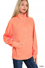 Half Zip Fleece Sweatshirt with kangaroo Pocket ZENANA
