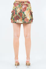 Jacquard Weave Floral Cargo Pocket Skirt American Bazi