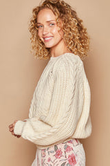 Cable Knit Cutout Long Sleeve Sweater POL