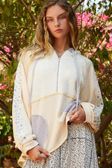 Half Zip Up Fleece Mix Back Star Patch Hoodie POL