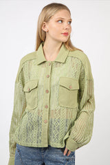 Button Up Long Sleeve Lace Shirt with Pockets Very J Sage S