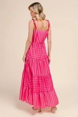 Stripe Tiered Maxi Dress with Colorful Chain Strap So Me