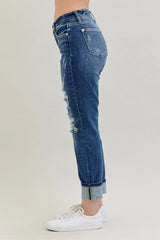 Mid Rise Cuffed Destroy Bf Jeans With Plus Size Judy Blue