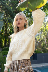 Cable Knit Cutout Long Sleeve Sweater POL