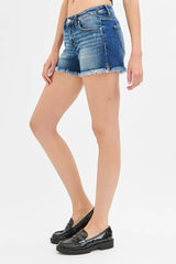 Low Rise Frayed Denim Shorts With Plus Size Risen