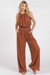 Textured Stretchy Crop Tank and Pants Set Mittoshop
