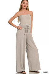 Acid Washed Strapless Tube Top Jumpsuit ZENANA SLEET S