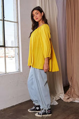 Crinckled Texture Fabric Round Neck Swing Top Davi & Dani