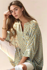 Geo Printed Relaxed Fit Flowy Button Down Shirt Davi & Dani