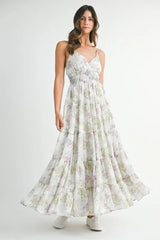Floral Print Tiered Cami Maxi Dress Mable Green S