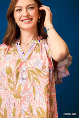 Floral Ruffle-Sleeve Tunic Dress Umgee