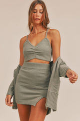 3 Piece Sweater Set with Crop Cami, Mini Skirt, Cardigan Mable