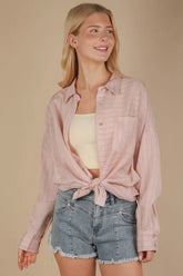 Oversized Striped Button Down Cotton Shirt Top Very J Blush L