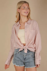 Oversized Striped Button Down Cotton Shirt Top Very J Blush L