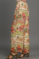 Wide Leg Floral Border Print Pants Umgee
