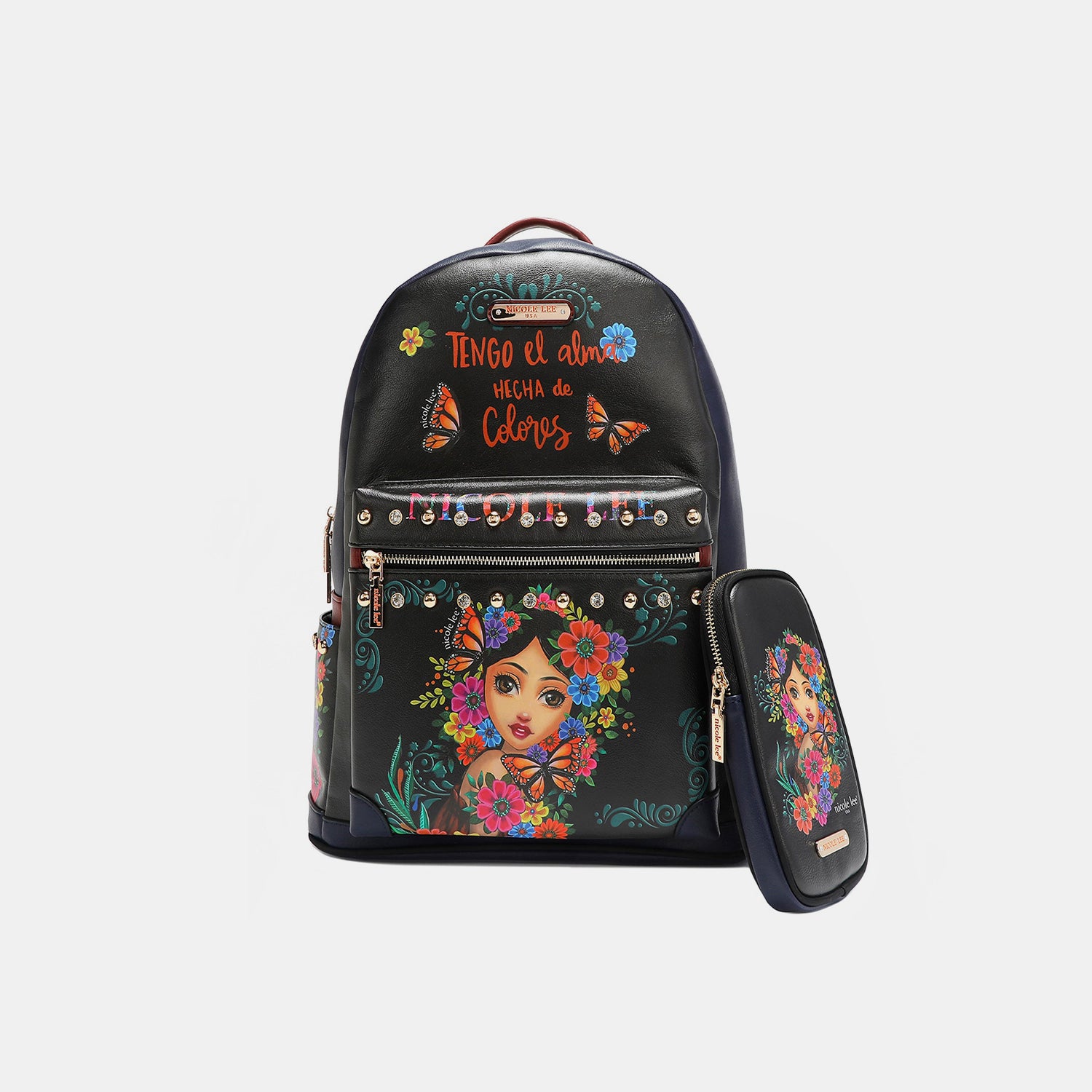 Vegan Leather Printed Backpack Bag with Charging Port and Pouch Nicole Lee USA Alma de Colores One Size