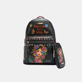 Vegan Leather Printed Backpack Bag with Charging Port and Pouch Nicole Lee USA Alma de Colores One Size