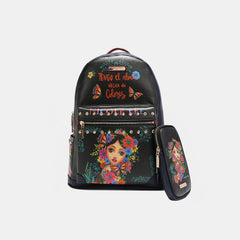 Vegan Leather Printed Backpack Bag with Charging Port and Pouch Nicole Lee USA Alma de Colores One Size