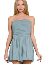 Double Layered Strapless Tube Top Romper ZENANA BLUE GREY S