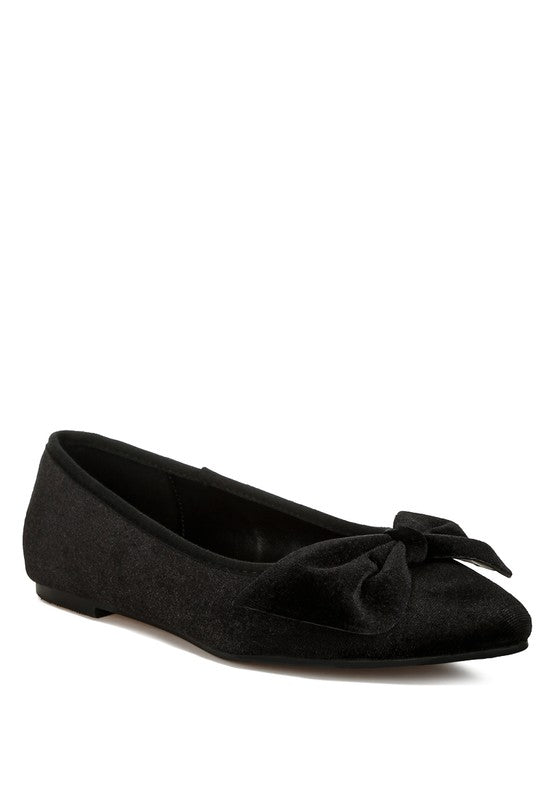 Pothos Luxurious Velvet Bow Ballerinas Rag Company