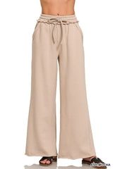 Fleece Exposed Seam Wide Leg Sweatpants ZENANA ASH MOCHA S