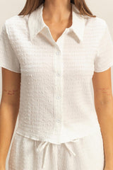 Textured Short Sleeve Top and Drawstring Shorts Knit Set HYFVE