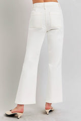 High Rise Ankle Flare Jeans with Patch Pockets Risen