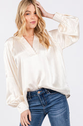 Notched Long Sleeve Raglan Blouse Sage + Fig Ivory S