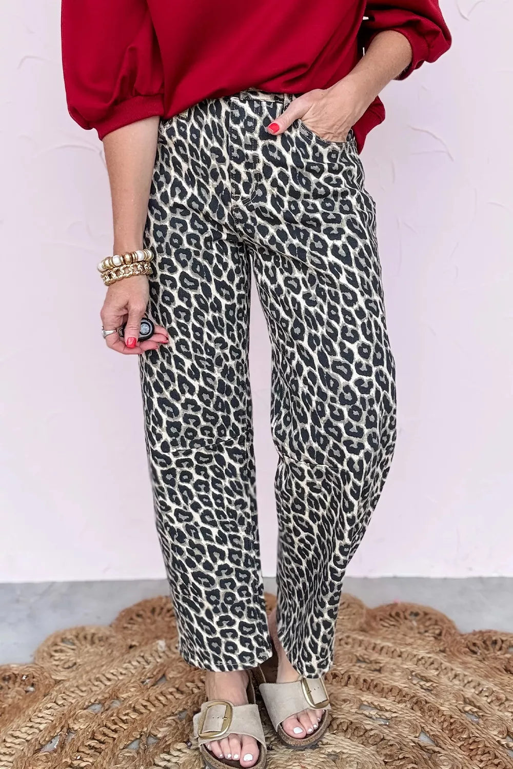Leopard Print Barrel High-Rise Statement Jeans Simmer & Fay
