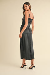 Embroidered Cami Satin Midi Slit Dress Mable