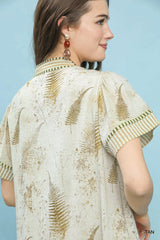 Umgee Linen Printed Button-Front Tiered Mini Dress Trendsi